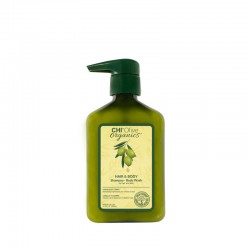 CHI Olive Organics Šampon a mycí gel s Aloe Vera a hedvábím 2v1– 340ml